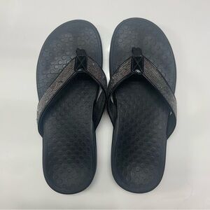 Vionic Flip Flop Sandals High Arch Black Silver Sequins Plantar Fasciitis 8